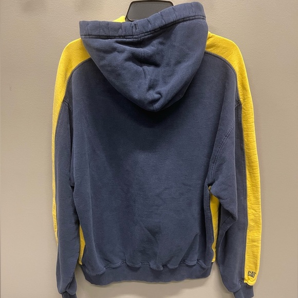 Vintage Caterpillar Champion Men's Navy and Yellow Hoodie - Picture 2 of 4